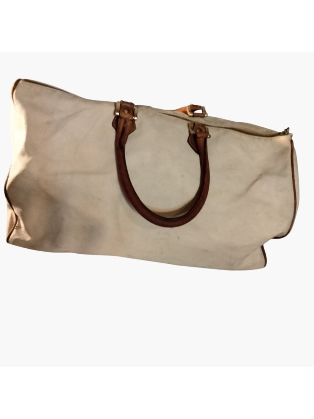 Fedra Milano Beige Leather Tote Bag Brown Handles Italy 1970s Vintage Shabby Dis - Picture 10 of 16